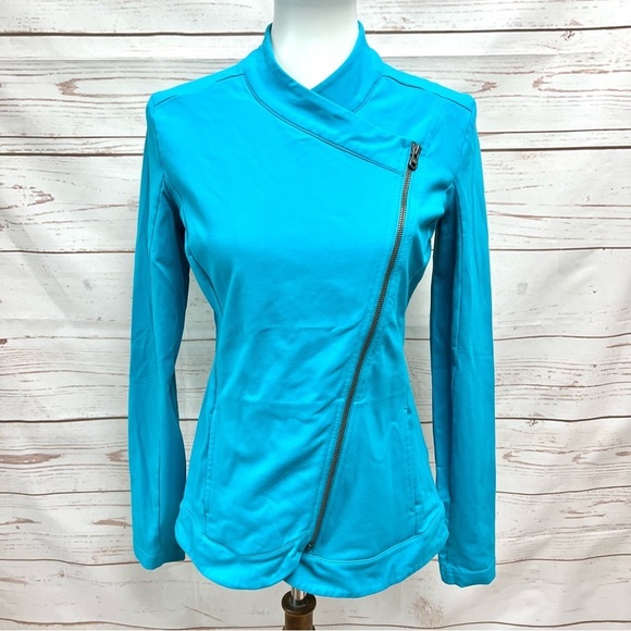 Lucy Aqua Asymmetrical Zip Activewear Moto Jacket - Picture 1 of 10